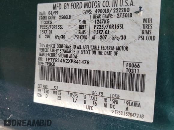 ✅ 1999 Ford Ranger XL • VIN: 1FTYR14V2XPB41478 • Лот: 81885325. Опубликован ранее на Copart с пробегом 287 302 миль. Бесплатный доступ к архиву аукционных продаж из США и подробный отчёт об истории автомобиля на DreamBid. Изображение 12.