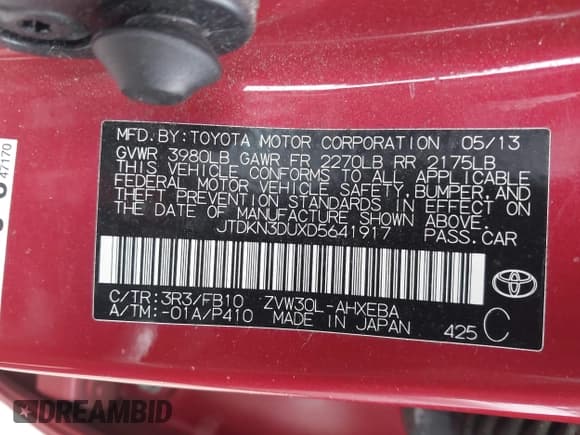 ✅ 2013 Toyota Prius Three • VIN: JTDKN3DUXD5641917 • Lot: 43461415. Listed on IAAI with 198,518 mi. Free auction sales archive from the USA and detailed vehicle history report at DreamBid. Image 9.