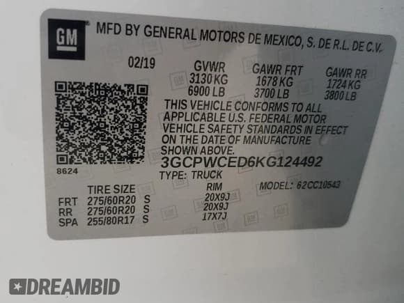 ✅ 2019 Chevrolet Silverado 1500 LT • VIN: 3GCPWCED6KG124492 • Lot: 72641644. Wystawiony na Copart z przebiegiem 59 849 mil. Bezpłatny archiwum sprzedaży aukcyjnych z USA i szczegółowy raport historii pojazdu na DreamBid. Zdjęcie 12.