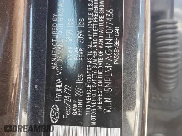 2022 Hyundai Elantra SEL with VIN 5NPLM4AG4NH077436, listed as a Copart auction lot 80162465 with 44,948 mi miles and Salvage title. Bid and sale history available at DreamBid. Image 12.