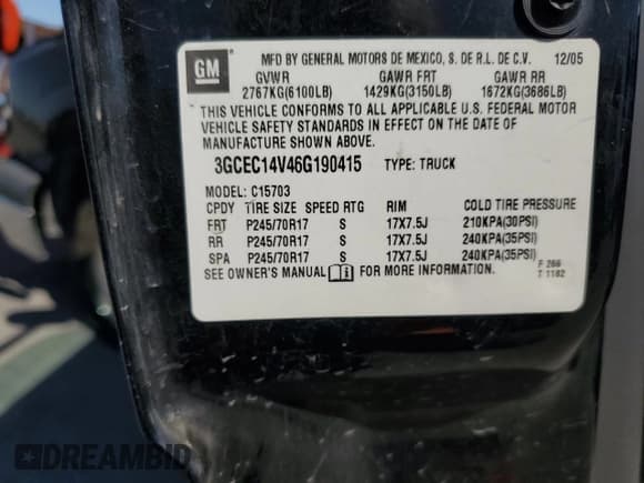 ✅ 2006 Chevrolet Silverado 1500 Work Truck • VIN: 3GCEC14V46G190415 • Лот: 73031914. Опубликован ранее на Copart с пробегом 246 853 миль. Бесплатный доступ к архиву аукционных продаж из США и подробный отчёт об истории автомобиля на DreamBid. Изображение 15.