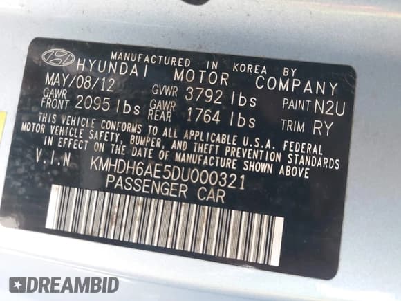 ✅ 2013 Hyundai Elantra GS • VIN: KMHDH6AE5DU000321 • Lot: 41134374. Wystawiony na IAAI z przebiegiem 113 487 mil. Bezpłatny archiwum sprzedaży aukcyjnych z USA i szczegółowy raport historii pojazdu na DreamBid. Zdjęcie 9.