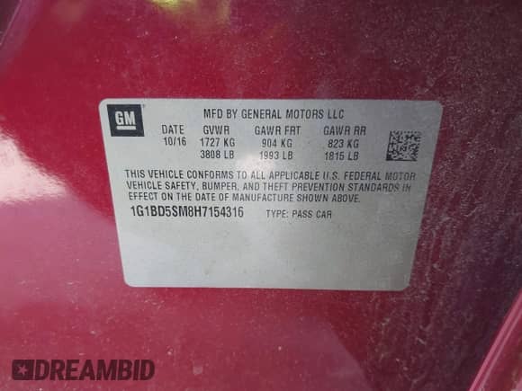 2017 Chevrolet Cruze LT с VIN 1G1BD5SM8H7154316, выставлен на аукционе IAAI как лот 43391634 с пробегом 55 660 миль миль и . История ставок и продаж доступна на DreamBid. Изображение 9.