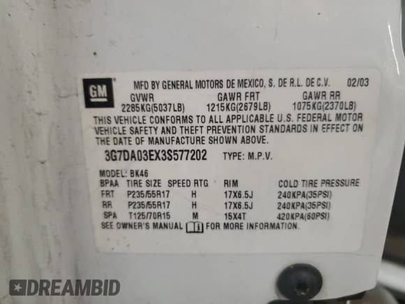 ✅ 2003 Pontiac Aztek • VIN: 3G7DA03EX3S577202 • Lot: 90750165. Listed on Copart with 190,207 mi. Free auction sales archive from the USA and detailed vehicle history report at DreamBid. Image 13.