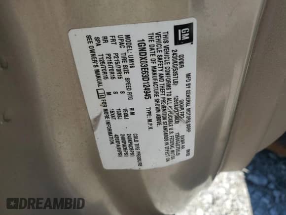 2003 Chevrolet Venture w/LT 1SD Pkg z VIN 1GNDX03E63D124945, wystawiony jako Copart lot #70747535 z przebiegiem 241 123 mil mil oraz Nie do naprawy • Non repairable. Historia ofert i sprzedaży dostępna na DreamBid. Obrazek 13.