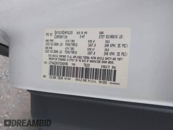 2007 Dodge Dakota ST с VIN 1D7HW22K07S202496, выставлен на аукционе IAAI как лот 42319252 с пробегом 124 696 миль миль и . История ставок и продаж доступна на DreamBid. Изображение 9.