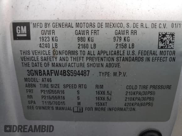 ✅ 2011 Chevrolet HHR LS • VIN: 3GNBAAFW4BS594487 • Lot: 43745845. Listed on Copart with Not provided. Free auction sales archive from the USA and detailed vehicle history report at DreamBid. Image 14.