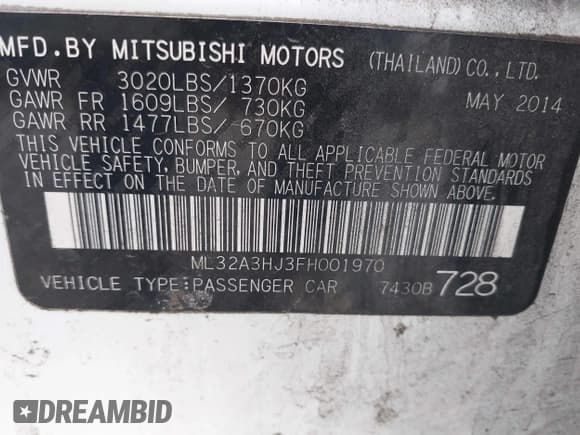 ✅ 2015 Mitsubishi Mirage DE • VIN: ML32A3HJ3FH001970 • Lot: 43747054. Listed on IAAI with 114,447 mi. Free auction sales archive from the USA and detailed vehicle history report at DreamBid. Image 9.