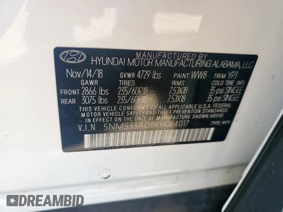 2019 Hyundai Santa Fe SEL Plus z VIN 5NMS33AD8KH064017, wystawiony jako Copart lot #81822165 z przebiegiem 70 412 mil mil oraz Szkoda całkowita • Salvage title. Historia ofert i sprzedaży dostępna na DreamBid. Obrazek 14.