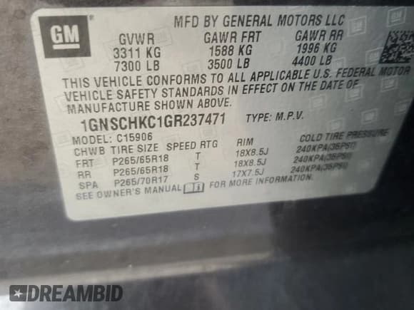 ✅ 2016 Chevrolet Suburban LT • VIN: 1GNSCHKC1GR237471 • Lot: 83938735. Listed on Copart with 212,095 mi. Free auction sales archive from the USA and detailed vehicle history report at DreamBid. Image 14.