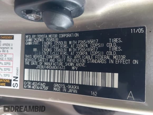 ✅ 2006 Toyota 4Runner SR5 • VIN: JTEBU14R068061673 • Лот: 43797112. Опубликован ранее на IAAI с пробегом 231 060 миль. Бесплатный доступ к архиву аукционных продаж из США и подробный отчёт об истории автомобиля на DreamBid. Изображение 9.