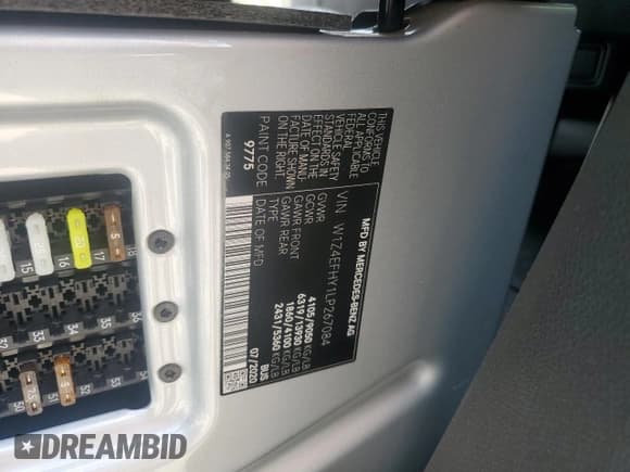 ✅ 2020 Mercedes-Benz Sprinter • VIN: W1Z4EFHY1LP267084 • Lot: 77692904. Wystawiony na Copart z przebiegiem 6 062 mil. Bezpłatny archiwum sprzedaży aukcyjnych z USA i szczegółowy raport historii pojazdu na DreamBid. Zdjęcie 14.