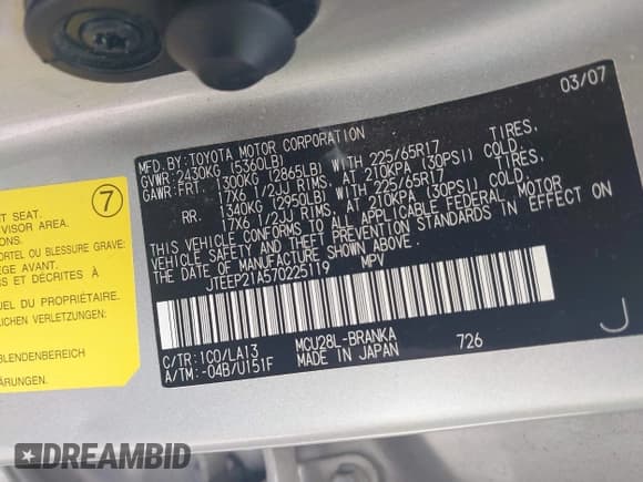 ✅ 2007 Toyota Highlander w/3rd Row • VIN: JTEEP21A570225119 • Lot: 43039941. Wystawiony na IAAI z przebiegiem 169 156 mil. Bezpłatny archiwum sprzedaży aukcyjnych z USA i szczegółowy raport historii pojazdu na DreamBid. Zdjęcie 9.