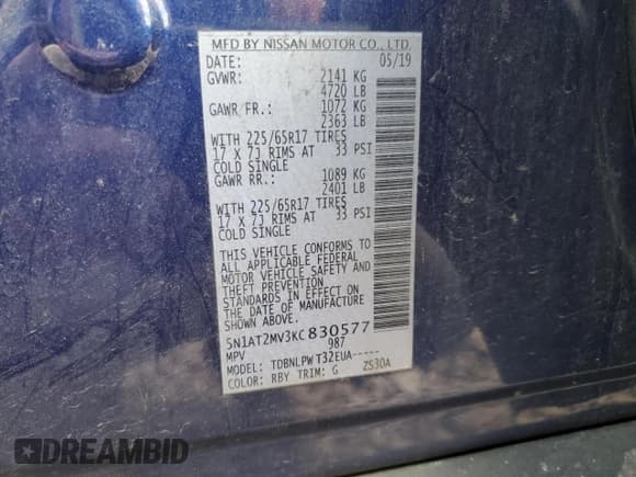 ✅ 2019 Nissan Rogue S • VIN: 5N1AT2MV3KC830577 • Lot: 91658375. Wystawiony na Copart z przebiegiem 105 438 mil. Bezpłatny archiwum sprzedaży aukcyjnych z USA i szczegółowy raport historii pojazdu na DreamBid. Zdjęcie 14.