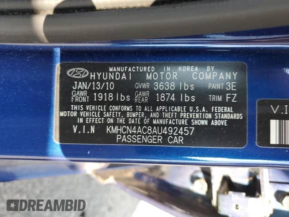 2010 Hyundai Accent GLS с VIN KMHCN4AC8AU492457, выставлен на аукционе Copart как лот 68602254 с пробегом 47 086 миль миль и Чистый • Clean title. История ставок и продаж доступна на DreamBid. Изображение 12.