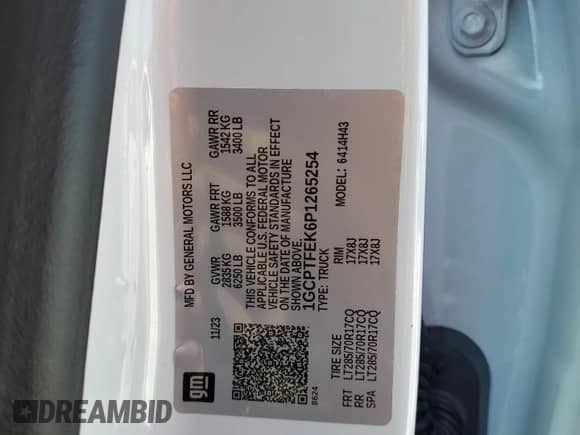 2023 Chevrolet Colorado 4WD ZR2 с VIN 1GCPTFEK6P1265254, выставлен на аукционе Copart как лот 80545605 с пробегом 17 377 миль миль и Списание • Salvage title. История ставок и продаж доступна на DreamBid. Изображение 12.