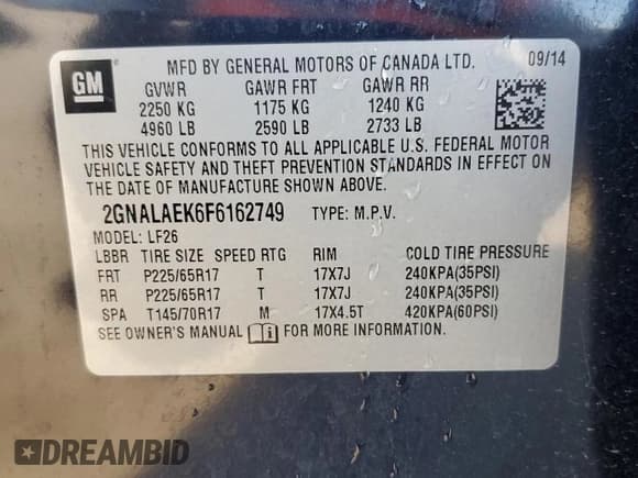 ✅ 2015 Chevrolet Equinox LS • VIN: 2GNALAEK6F6162749 • Лот: 81557355. Опубликован ранее на Copart с пробегом 93 034 миль. Бесплатный доступ к архиву аукционных продаж из США и подробный отчёт об истории автомобиля на DreamBid. Изображение 13.