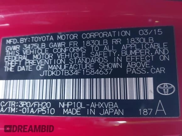 ✅ 2015 Toyota Prius Two • VIN: JTDKDTB34F1584637 • Lot: 43850060. Listed on IAAI with 80,351 mi. Free auction sales archive from the USA and detailed vehicle history report at DreamBid. Image 9.