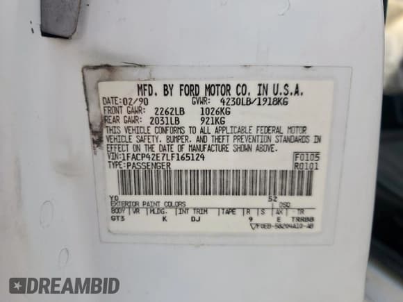 ✅ 1990 Ford Mustang GT • VIN: 1FACP42E7LF165124 • Lot: 62573355. Wystawiony na Copart z przebiegiem 466 015 mil. Bezpłatny archiwum sprzedaży aukcyjnych z USA i szczegółowy raport historii pojazdu na DreamBid. Zdjęcie 12.