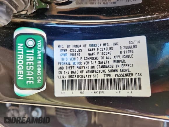 ✅ 2014 Honda Accord LX • VIN: 1HGCR2F36EA191510 • Лот: 70729365. Опубликован ранее на Copart с пробегом 113 361 миль. Бесплатный доступ к архиву аукционных продаж из США и подробный отчёт об истории автомобиля на DreamBid. Изображение 12.