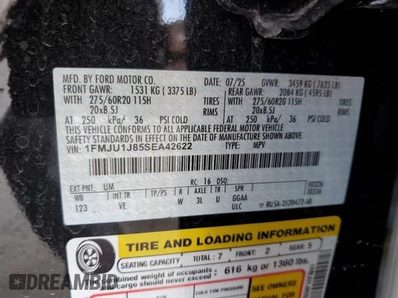 ✅ 2025 Ford Expedition Active • VIN: 1FMJU1J85SEA42622 • Лот: 92128565. Опубликован ранее на Copart с пробегом 6 130 миль. Бесплатный доступ к архиву аукционных продаж из США и подробный отчёт об истории автомобиля на DreamBid. Изображение 14.