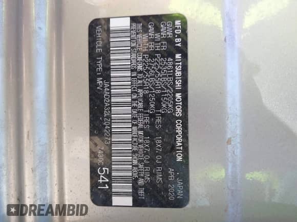 ✅ 2020 Mitsubishi Outlander ES • VIN: JA4AD2A32LZ042273 • Лот: 42573476. Опубликован ранее на IAAI с пробегом 59 571 миль. Бесплатный доступ к архиву аукционных продаж из США и подробный отчёт об истории автомобиля на DreamBid. Изображение 9.