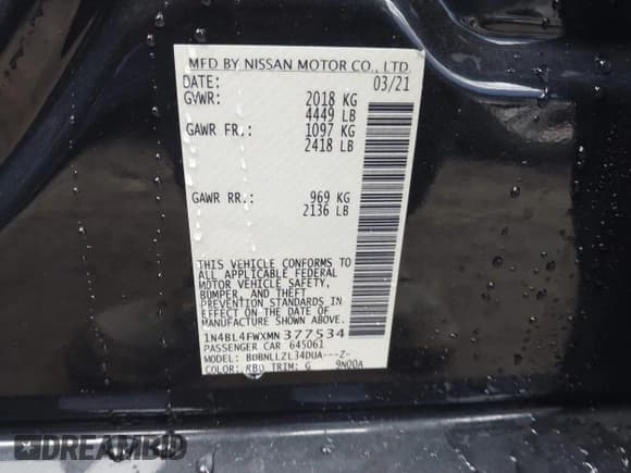 ✅ 2021 Nissan Altima Platinum • VIN: 1N4BL4FWXMN377534 • Lot: 41184892. Wystawiony na IAAI z przebiegiem 50 166 mil. Bezpłatny archiwum sprzedaży aukcyjnych z USA i szczegółowy raport historii pojazdu na DreamBid. Zdjęcie 9.
