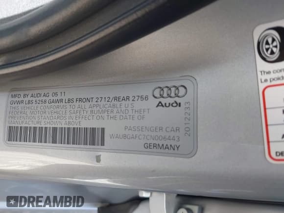 ✅ 2012 Audi A6 Prestige • VIN: WAUBGAFC7CN006443 • Лот: 42087469. Опубликован ранее на IAAI с пробегом 95 873 миль. Бесплатный доступ к архиву аукционных продаж из США и подробный отчёт об истории автомобиля на DreamBid. Изображение 9.