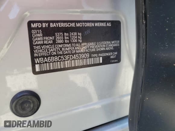 ✅ 2015 BMW 6 Series 640i xDrive • VIN: WBA6B8C53FD453909 • Lot: 55292765. Wystawiony na Copart z przebiegiem 84 971 mil. Bezpłatny archiwum sprzedaży aukcyjnych z USA i szczegółowy raport historii pojazdu na DreamBid. Zdjęcie 13.