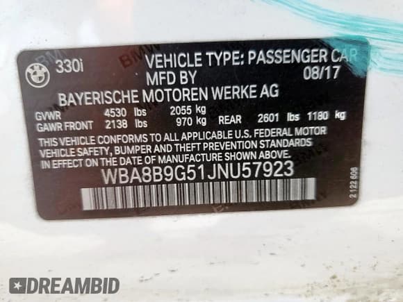 ✅ 2018 BMW 3 Series 330i • VIN: WBA8B9G51JNU57923 • Lot: 58556075. Listed on Copart with 62,365 mi. Free auction sales archive from the USA and detailed vehicle history report at DreamBid. Image 13.