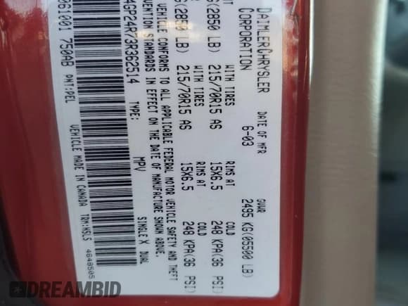 ✅ 2003 Chrysler Town & Country • VIN: 2C4GP24R73R362514 • Lot: 79293044. Wystawiony na Copart z przebiegiem 163 911 mil. Bezpłatny archiwum sprzedaży aukcyjnych z USA i szczegółowy raport historii pojazdu na DreamBid. Zdjęcie 15.