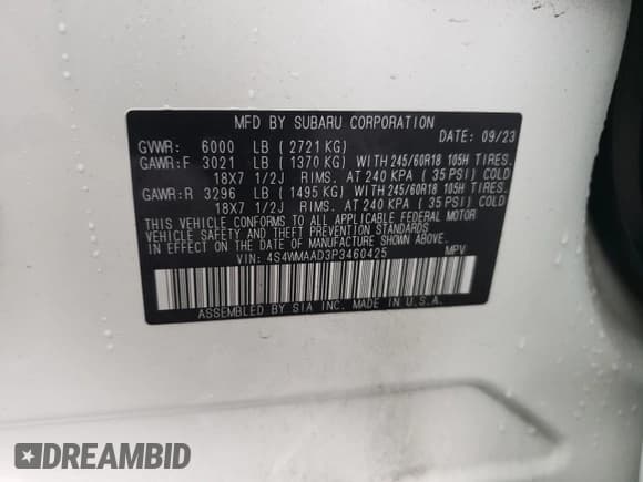 ✅ 2023 Subaru Ascent • VIN: 4S4WMAAD3P3460425 • Lot: 71151215. Listed on Copart with 31,026 mi. Free auction sales archive from the USA and detailed vehicle history report at DreamBid. Image 13.