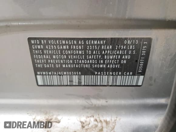 ✅ 2014 Volkswagen Golf TDI • VIN: WVWDM7AJ6EW003656 • Lot: 84778675. Wystawiony na Copart z przebiegiem 61 298 mil. Bezpłatny archiwum sprzedaży aukcyjnych z USA i szczegółowy raport historii pojazdu na DreamBid. Zdjęcie 14.