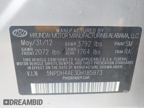 ✅ 2013 Hyundai Elantra GLS • VIN: 5NPDH4AE3DH185973 • Lot: 43175204. Listed on IAAI with 201,160 mi. Free auction sales archive from the USA and detailed vehicle history report at DreamBid. Image 9.