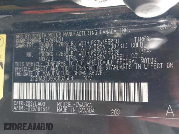 ✅ 2005 Lexus RX 330 • VIN: 2T2HA31U95C067501 • Lot: 43582419. Listed on IAAI with 220,977 mi. Free auction sales archive from the USA and detailed vehicle history report at DreamBid. Image 9.