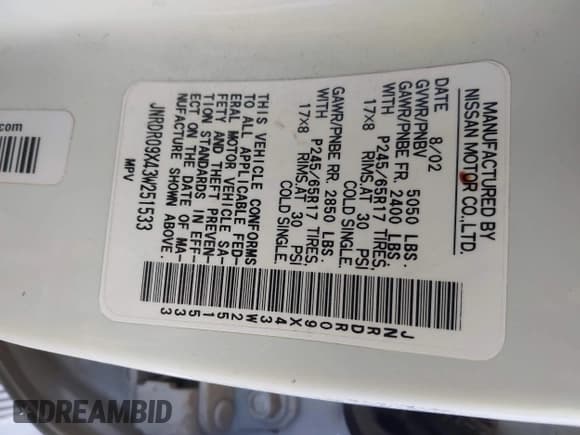 ✅ 2003 Infiniti QX4 Luxury • VIN: JNRDR09X43W251533 • Лот: 41217023. Опубликован ранее на IAAI с пробегом 158 931 миль. Бесплатный доступ к архиву аукционных продаж из США и подробный отчёт об истории автомобиля на DreamBid. Изображение 9.