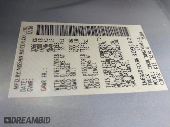 ✅ 2011 Nissan Titan • VIN: 1N6BA0FCXBN309162 • Lot: 42972161. Listed on IAAI with 336,992 mi. Free auction sales archive from the USA and detailed vehicle history report at DreamBid. Image 9.