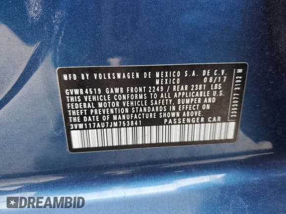 ✅ 2018 Volkswagen Golf S • VIN: 3VW117AU7JM753841 • Lot: 54904055. Wystawiony na Copart z przebiegiem 60 501 mil. Bezpłatny archiwum sprzedaży aukcyjnych z USA i szczegółowy raport historii pojazdu na DreamBid. Zdjęcie 13.