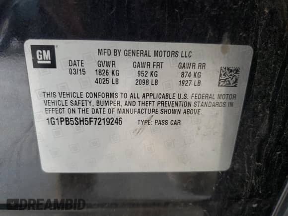 2015 Chevrolet Cruze LS z VIN 1G1PB5SH5F7219246, wystawiony jako Copart lot #66545105 z przebiegiem 133 826 mil mil oraz Szkoda całkowita • Salvage title. Historia ofert i sprzedaży dostępna na DreamBid. Obrazek 12.