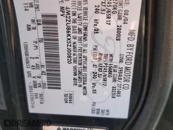 ✅ 2005 Mercury Mountaineer Convenience • VIN: 4M2ZU86KX5ZJ00820 • Лот: 48694705. Опубликован ранее на Copart с пробегом 191 101 миль. Бесплатный доступ к архиву аукционных продаж из США и подробный отчёт об истории автомобиля на DreamBid. Изображение 13.