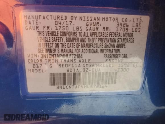 ✅ 2017 Nissan Versa SV • VIN: 3N1CN7AP4HL872184 • Lot: 89485935. Listed on Copart with 181,403 mi. Free auction sales archive from the USA and detailed vehicle history report at DreamBid. Image 12.