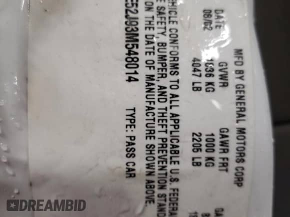 2003 Chevrolet Malibu LS with VIN 1G1NE52J93M548014, listed as a Copart auction lot 85445814 with 114,160 mi miles and Salvage title. Bid and sale history available at DreamBid. Image 12.