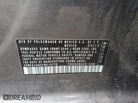 ✅ 2015 Volkswagen Golf S • VIN: 3VWFA7AU2FM516770 • Лот: 62670855. Опубликован ранее на Copart с пробегом 216 420 миль. Бесплатный доступ к архиву аукционных продаж из США и подробный отчёт об истории автомобиля на DreamBid. Изображение 13.