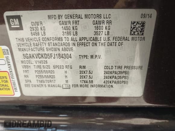 ✅ 2015 Buick Enclave Premium • VIN: 5GAKVCKD5FJ184304 • Lot: 42135379. Listed on IAAI with 112,344 mi. Free auction sales archive from the USA and detailed vehicle history report at DreamBid. Image 9.