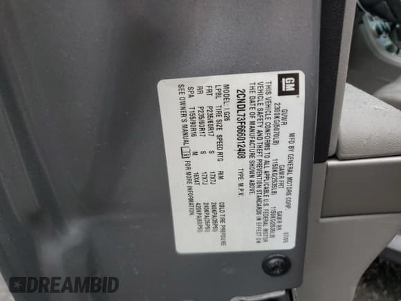 ✅ 2006 Chevrolet Equinox LT • VIN: 2CNDL73F666012408 • Лот: 61531995. Опубликован ранее на Copart с пробегом 43 955 миль. Бесплатный доступ к архиву аукционных продаж из США и подробный отчёт об истории автомобиля на DreamBid. Изображение 13.