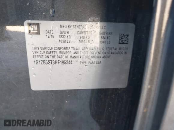 2017 Chevrolet Malibu LS с VIN 1G1ZB5ST3HF195244, выставлен на аукционе IAAI как лот 43400915 с пробегом 98 445 миль миль и . История ставок и продаж доступна на DreamBid. Изображение 9.