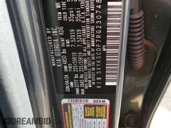 ✅ 2024 Kia Sportage SX-Prestige • VIN: 5XYK5CDF7RG230748 • Lot: 50402815. Listed on Copart with 18,567 mi. Free auction sales archive from the USA and detailed vehicle history report at DreamBid. Image 12.