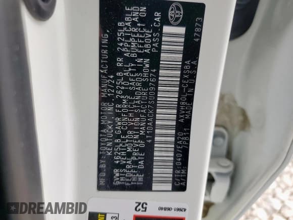 ✅ 2025 Toyota Camry SE • VIN: 4T1DAACK7SU097674 • Lot: 85855465. Wystawiony na Copart z przebiegiem 6 050 mil. Bezpłatny archiwum sprzedaży aukcyjnych z USA i szczegółowy raport historii pojazdu na DreamBid. Zdjęcie 13.