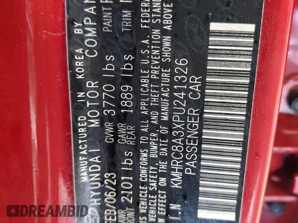 ✅ 2023 Hyundai Venue Limited • VIN: KMHRC8A3XPU241326 • Lot: 84228775. Listed on Copart with Not provided. Free auction sales archive from the USA and detailed vehicle history report at DreamBid. Image 13.