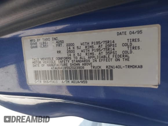 ✅ 1995 Toyota Tacoma • VIN: 4TAUN41B5SZ023908 • Lot: 42599121. Wystawiony na IAAI z przebiegiem 229 133 mil. Bezpłatny archiwum sprzedaży aukcyjnych z USA i szczegółowy raport historii pojazdu na DreamBid. Zdjęcie 9.